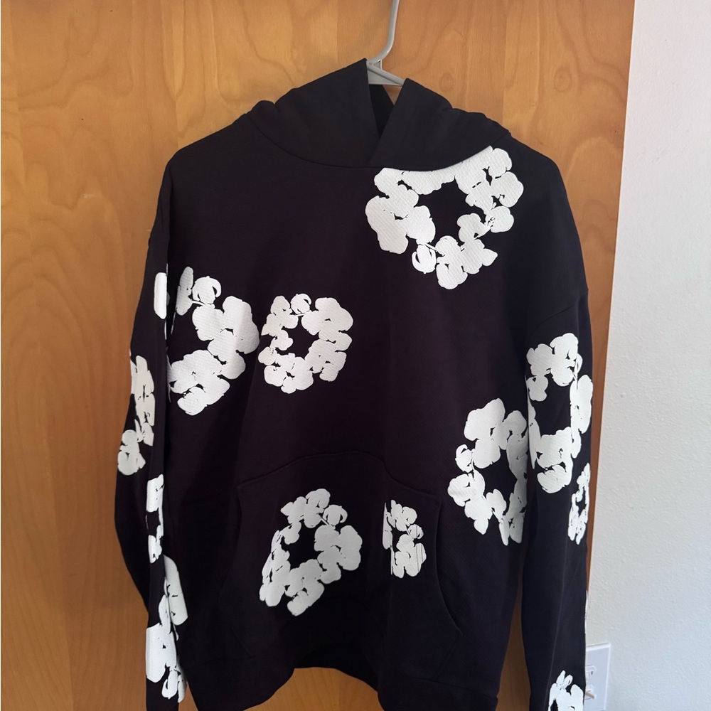 Floral Patterned Black and White Women's Hoodie